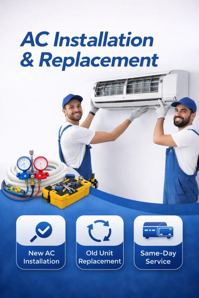 AC installation Dubai AC replacement UAE HVAC installation services Split AC installation Professional AC setup