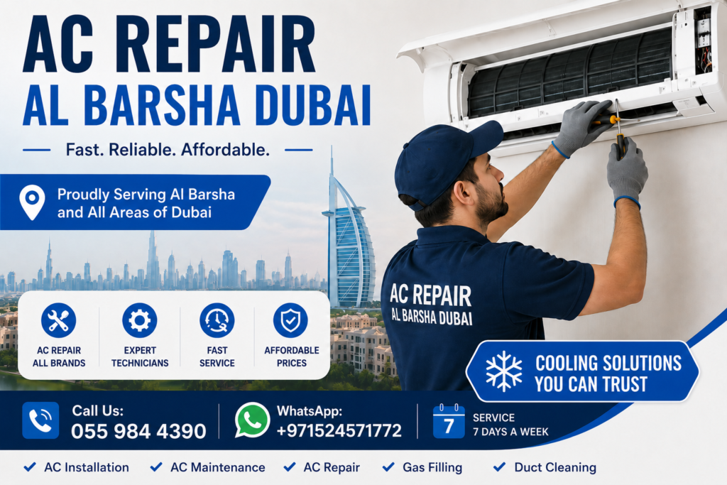 Technicians providing professional AC repair and maintenance service in Al Barsha Dubai