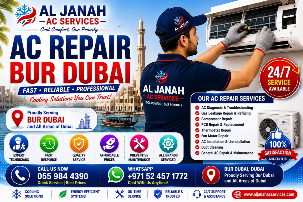AC Repair Bur Dubai technician repairing air conditioning system in Dubai