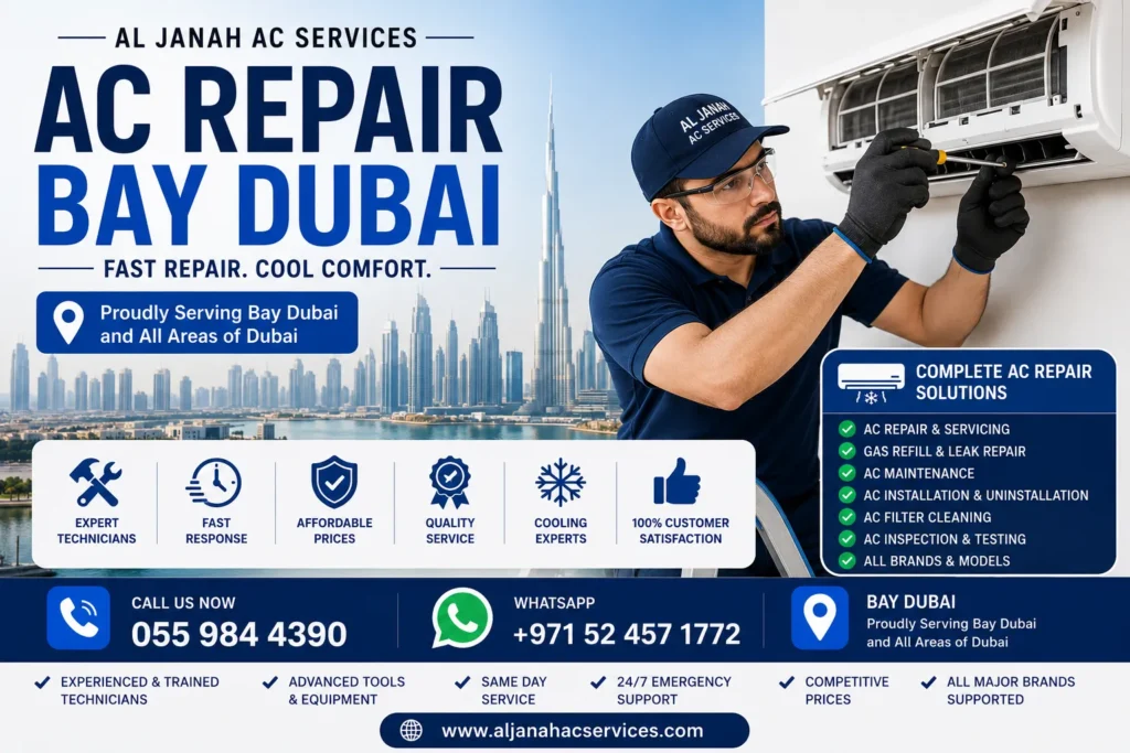 Emergency AC Repair Business Bay Dubai technician fixing cooling system