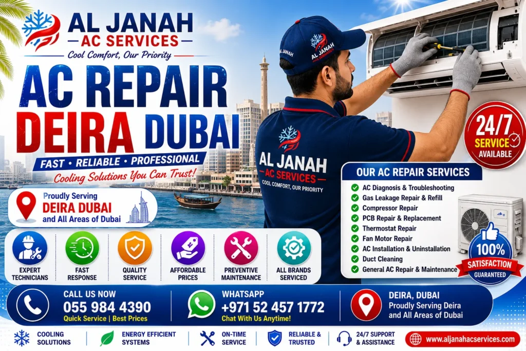 AC Repair Deira Dubai technician repairing residential air conditioning system