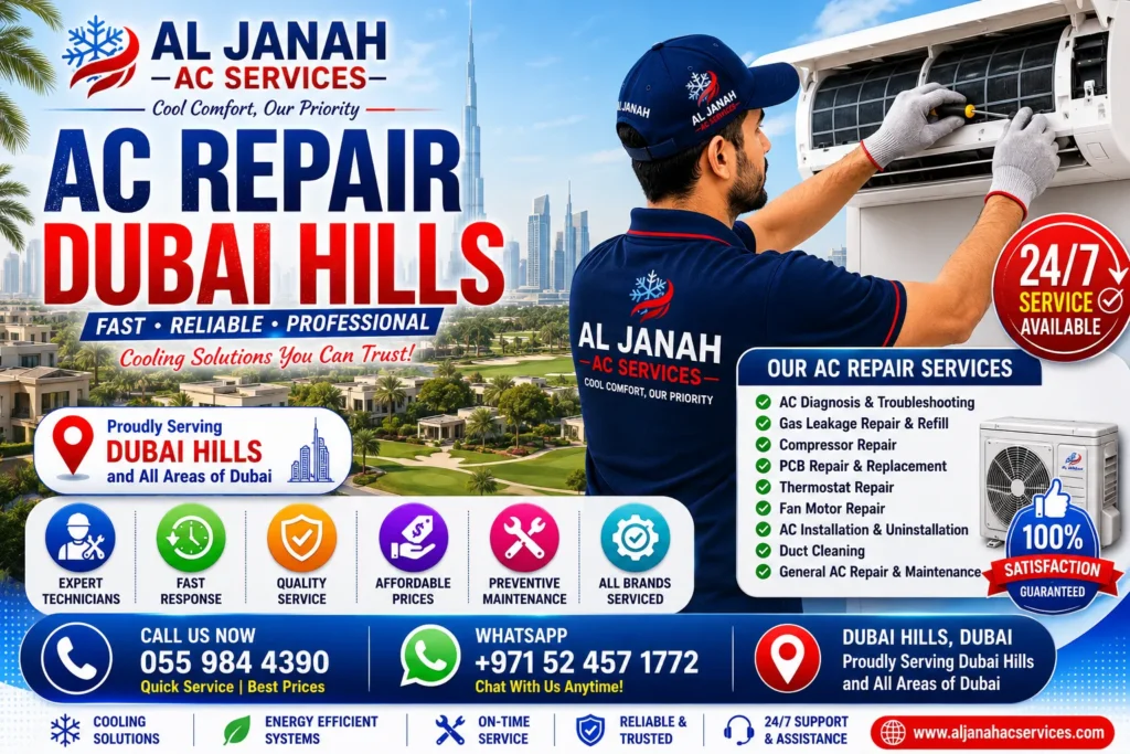 AC Repair Dubai Hills technician repairing residential air conditioning system