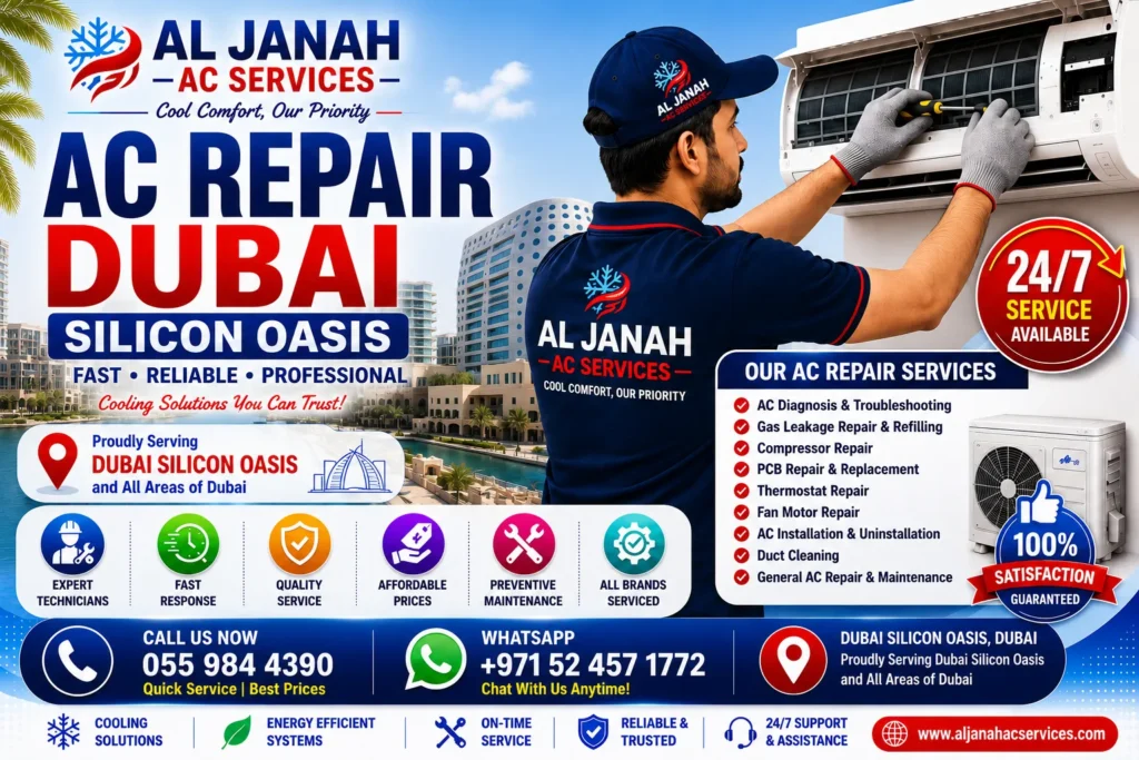 AC Repair Dubai Silicon Oasis technician repairing air conditioning system
