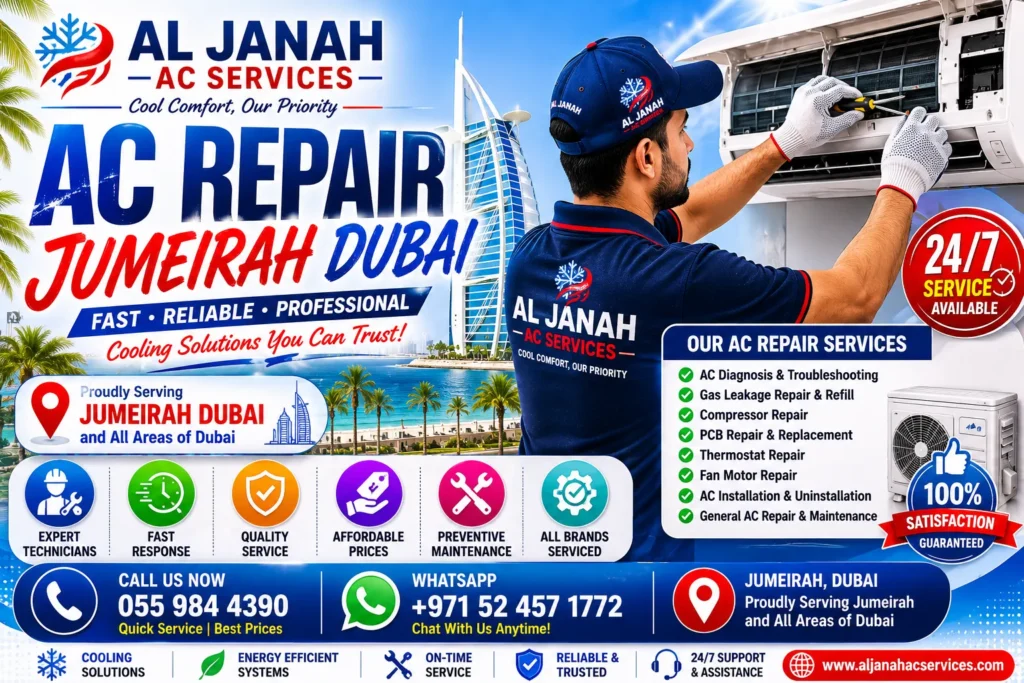 Al Janah AC Services technician providing AC repair in Jumeirah Dubai villa