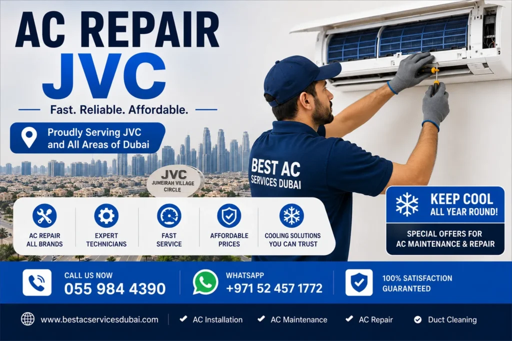 Technician repairing air conditioning system in Jumeirah Village Circle Dubai